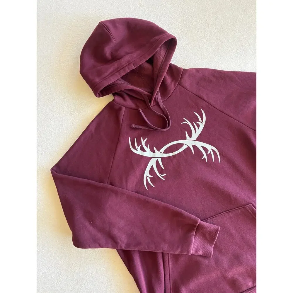 Under Armour Rival Fleece Antler Logo Pullover Hoodie Mens Medium Maroon Hunting
